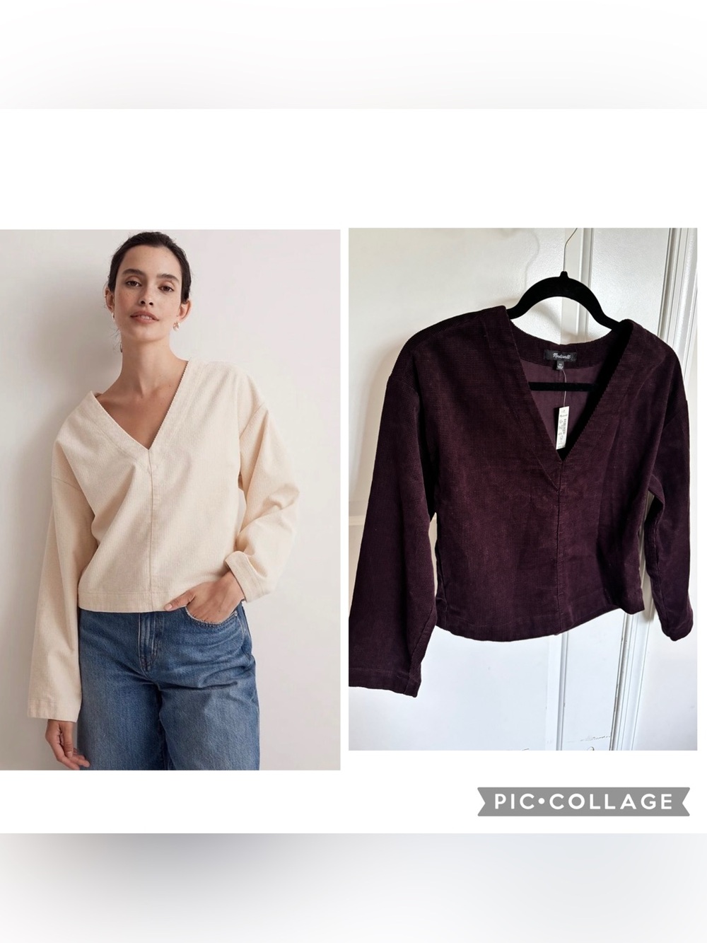 Madewell V Neck Corduroy Top NWT